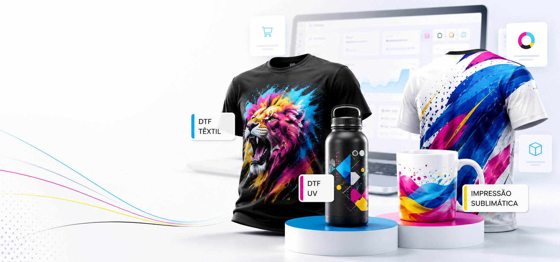 Aplicações de DTF Têxtil, DTF UV e Impressão Sublimática