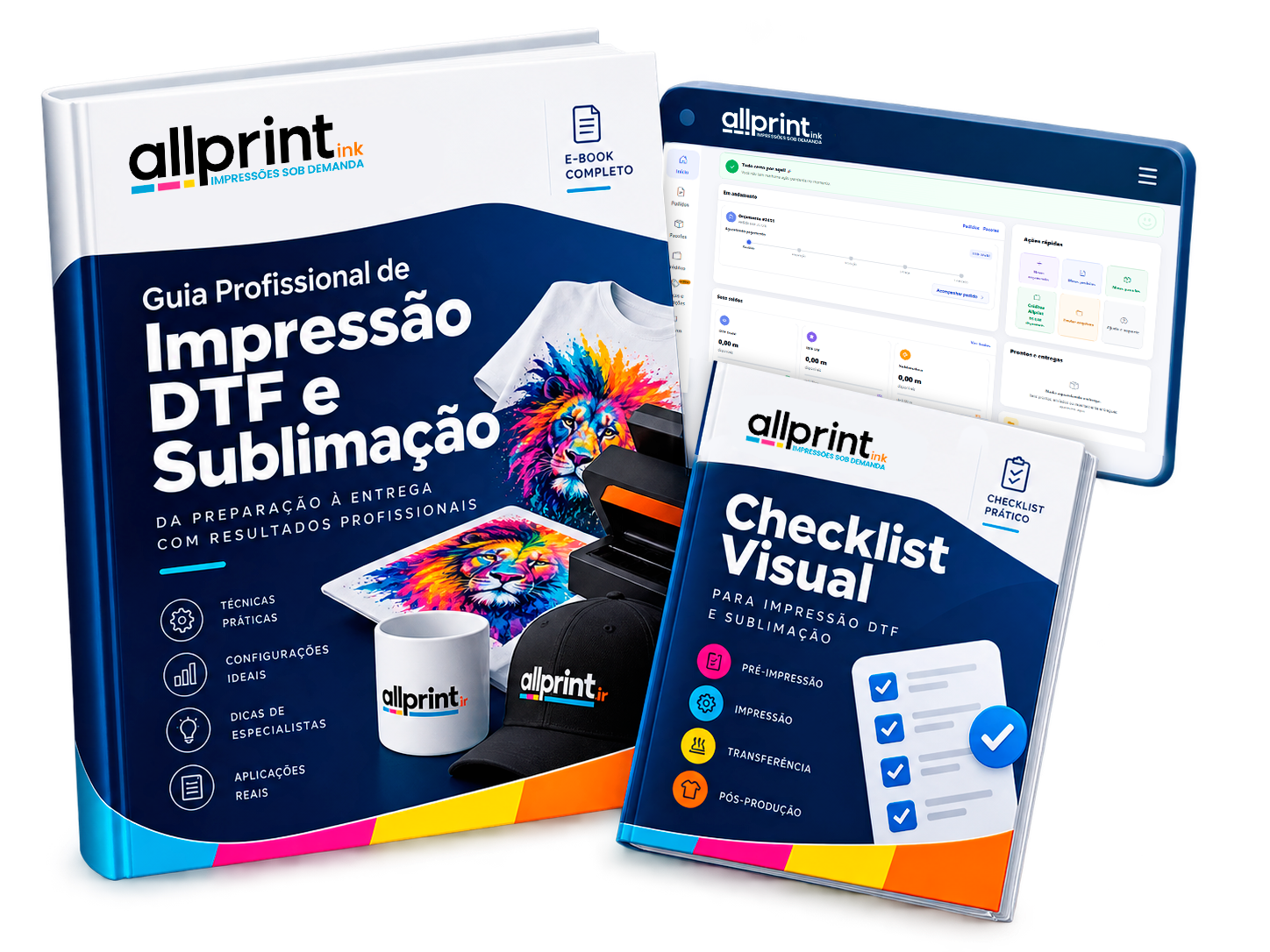 Mockup do Guia Profissional Allprint e checklist visual